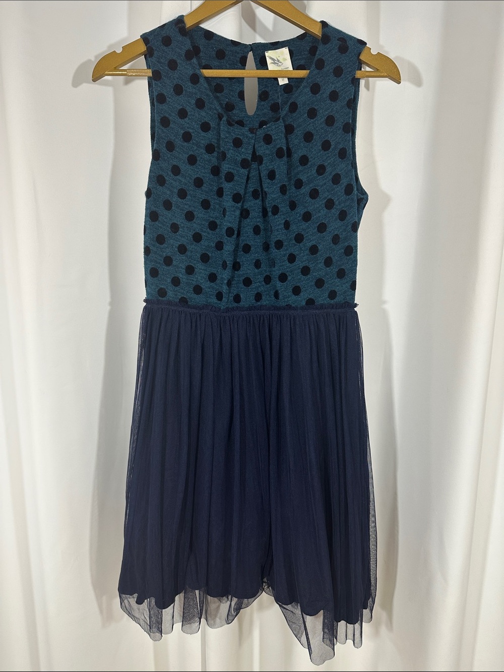 NWT Anthropologie Weston Wear Navy Polka Dot Dress Size M Mesh Tulle Mini Dress
